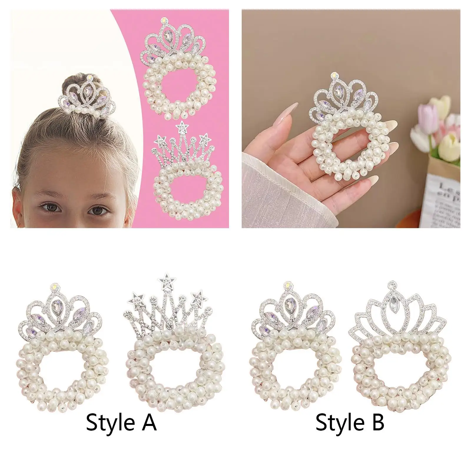 

2x Beaded Hair Ties Headbands Headwear Fashionable Headdress Princess Hair Rope