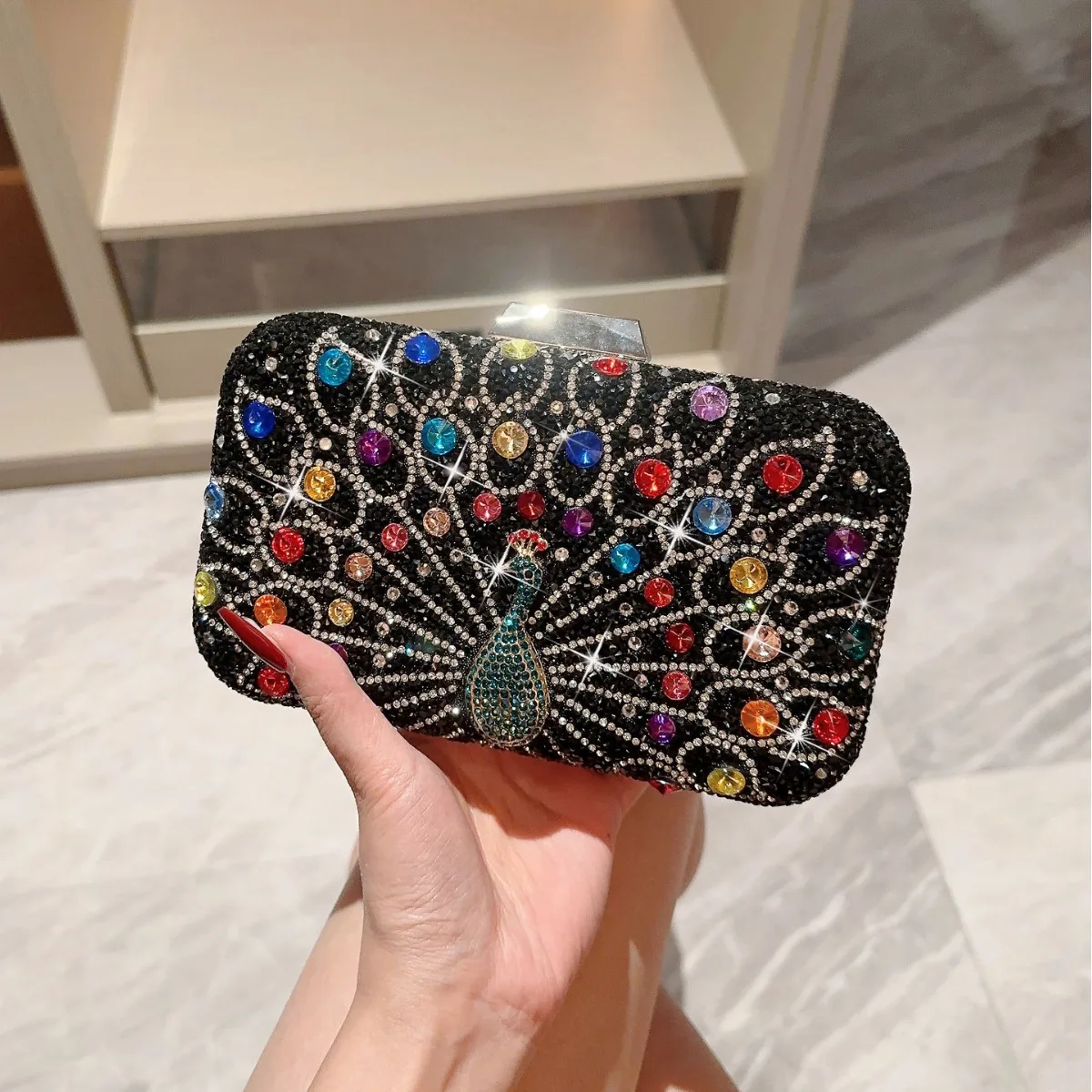 New Diamond Luxury Women Clutch Evening Bag Beautiful Peacock Wedding Crystal Ladies Phone Purse Female Wallet For Party Gift