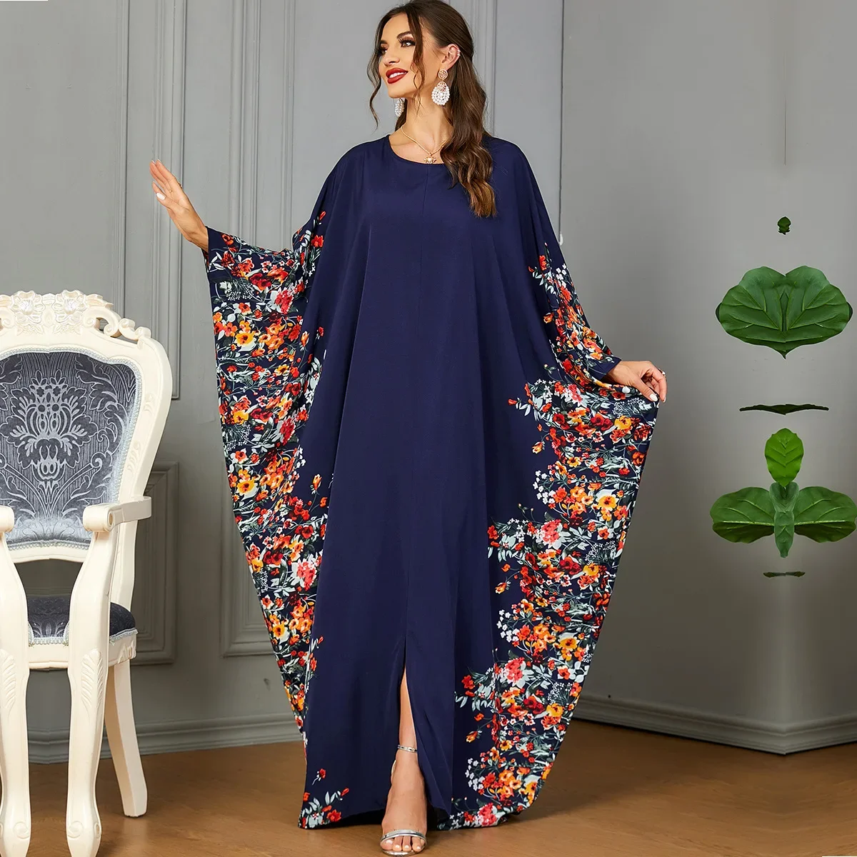 3422 Middle East Muslim Batwing Sleeve Cross-Border Trade Women's Clothing Arabic Dress Printing Abaya Dress