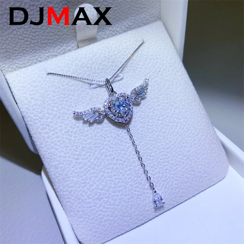 2024 New DJMAX 1ct Moissanite Necklace For Women Original 925 Sterling Silver Elegant Sweet Lady's Angel Moissanite Necklace