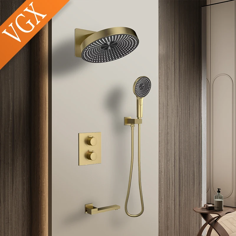VGX Gold Concealed Shower System Set Luxury Shower System Bathroom Shower Faucet Set Shower Mixer Crane with Hand Shower Set
