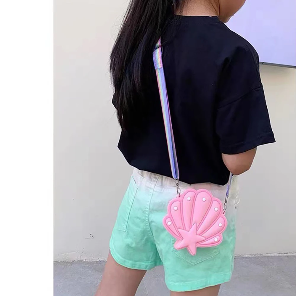 Bolso de hombro versátil de silicona con diseño de concha de burbujas para niños, bolsa de monedas de juguete para apretar, lindo