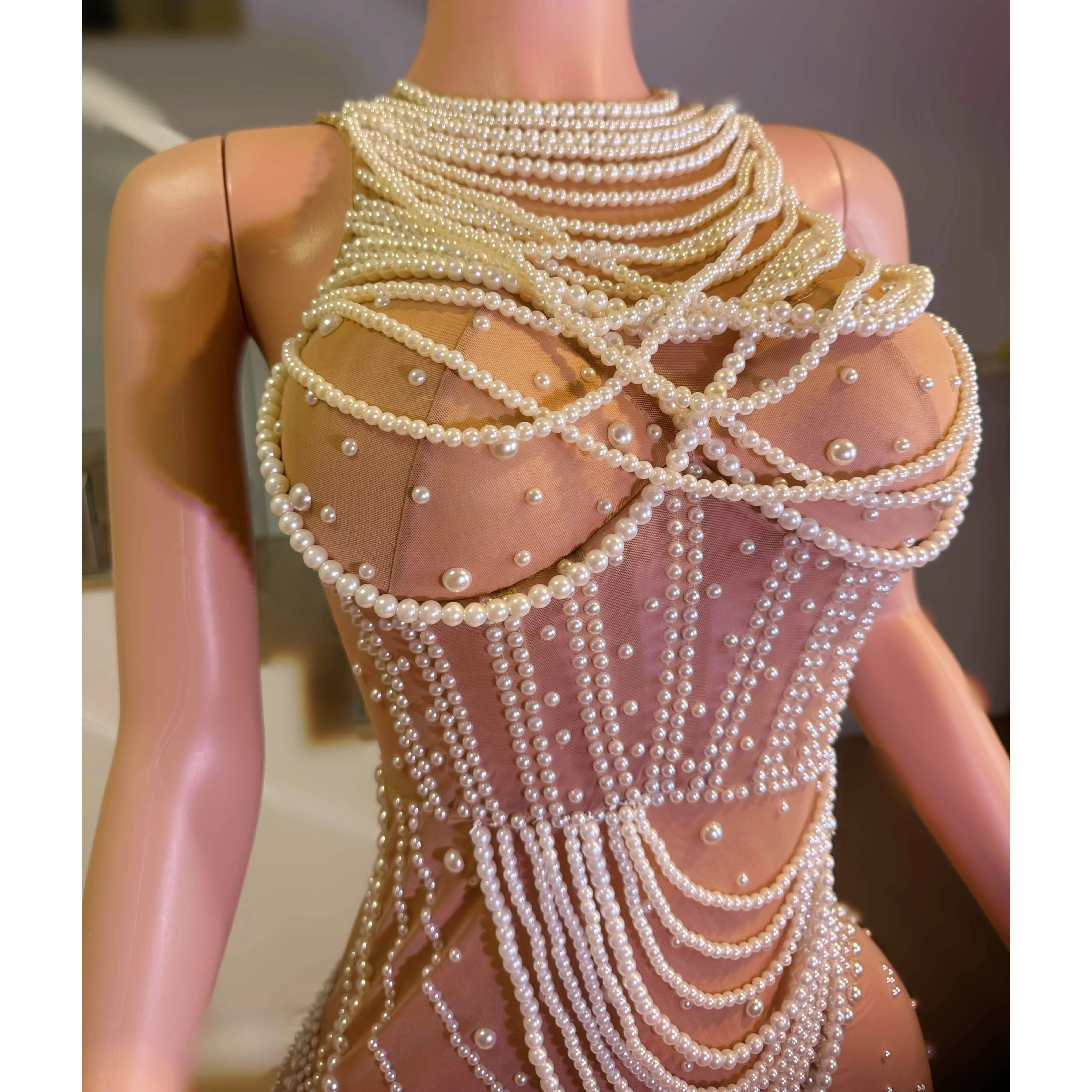 Sexy malha pérola corrente fino ajuste saia curta boate dj bar feminino cantor dança equipe festa tema mostrar desempenho vestido