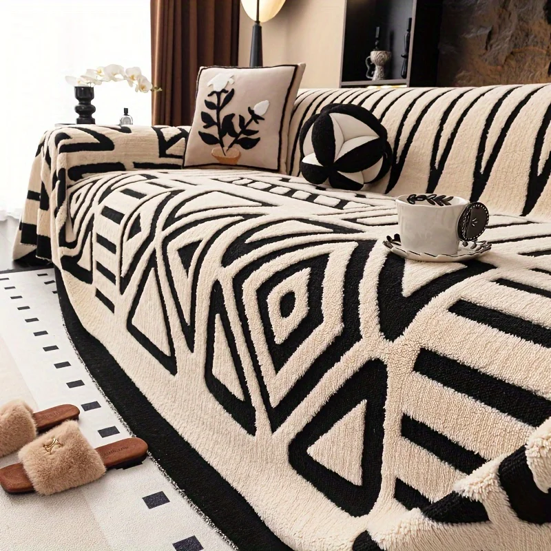 

1 piece modern geometric plush sofa cover - a versatile, dust-proof, pet-friendly sofa protector suitable for all seasons