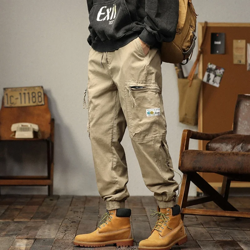 Retor Vintage Brown Black Cargo Pants Men Double Waisted Loose With Zipper 6 Pockets Military Tactical Woek Jogger Mens Trousers