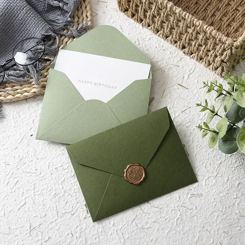 5pcs Kawaii Green Envelopes High-grade Thick Envelopes Gifts Packing Wedding Party Invitations Cards Cover Korean Stationery