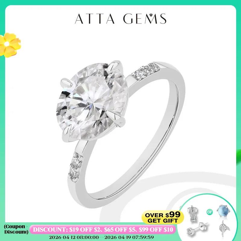 

ATTAGEMS New Oval Cut 4.0CT Moissanite Rings for Women 925 Silver 18K Gold Plated Wedding Ring Exquisite Engagement Fine jewelry
