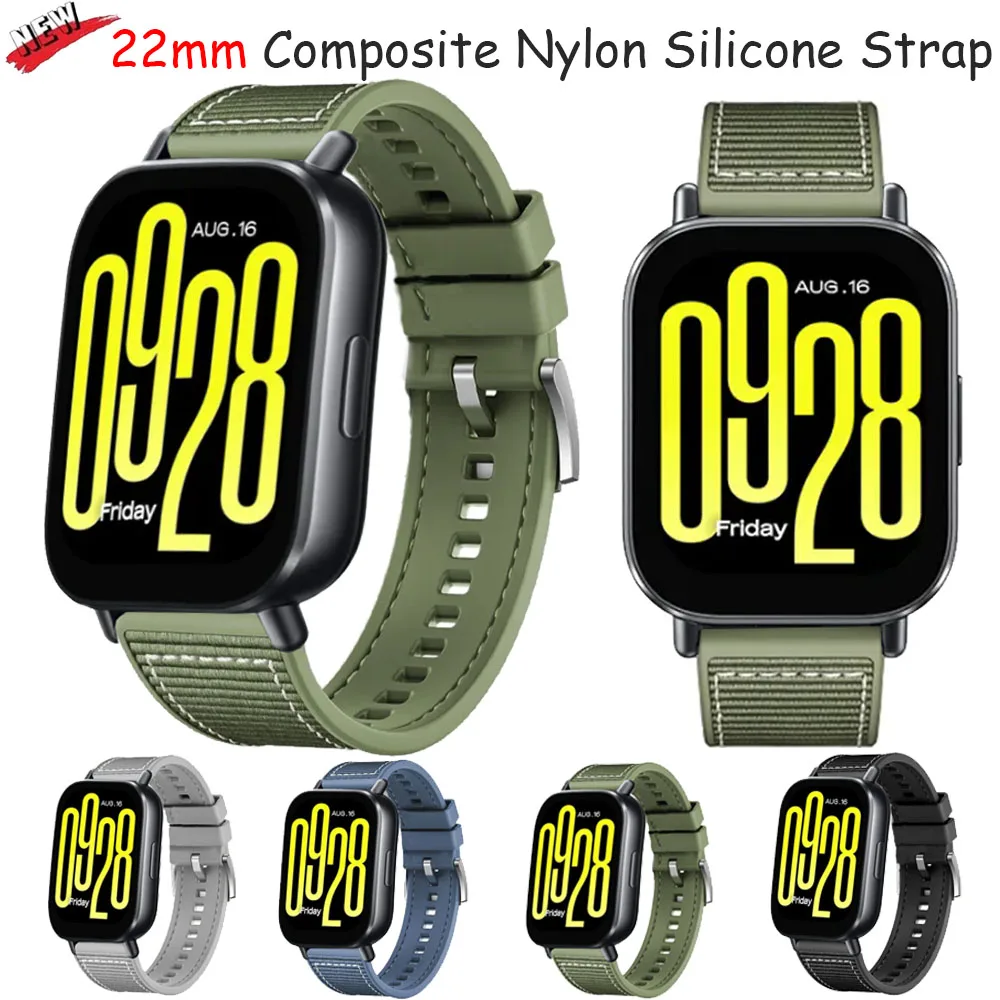 Pulseira de silicone de nylon composto de 22mm para redmi watch 5 active/lite pulseira confortável huawei watch 4/3/gt5-4-3-2 pro 46mm