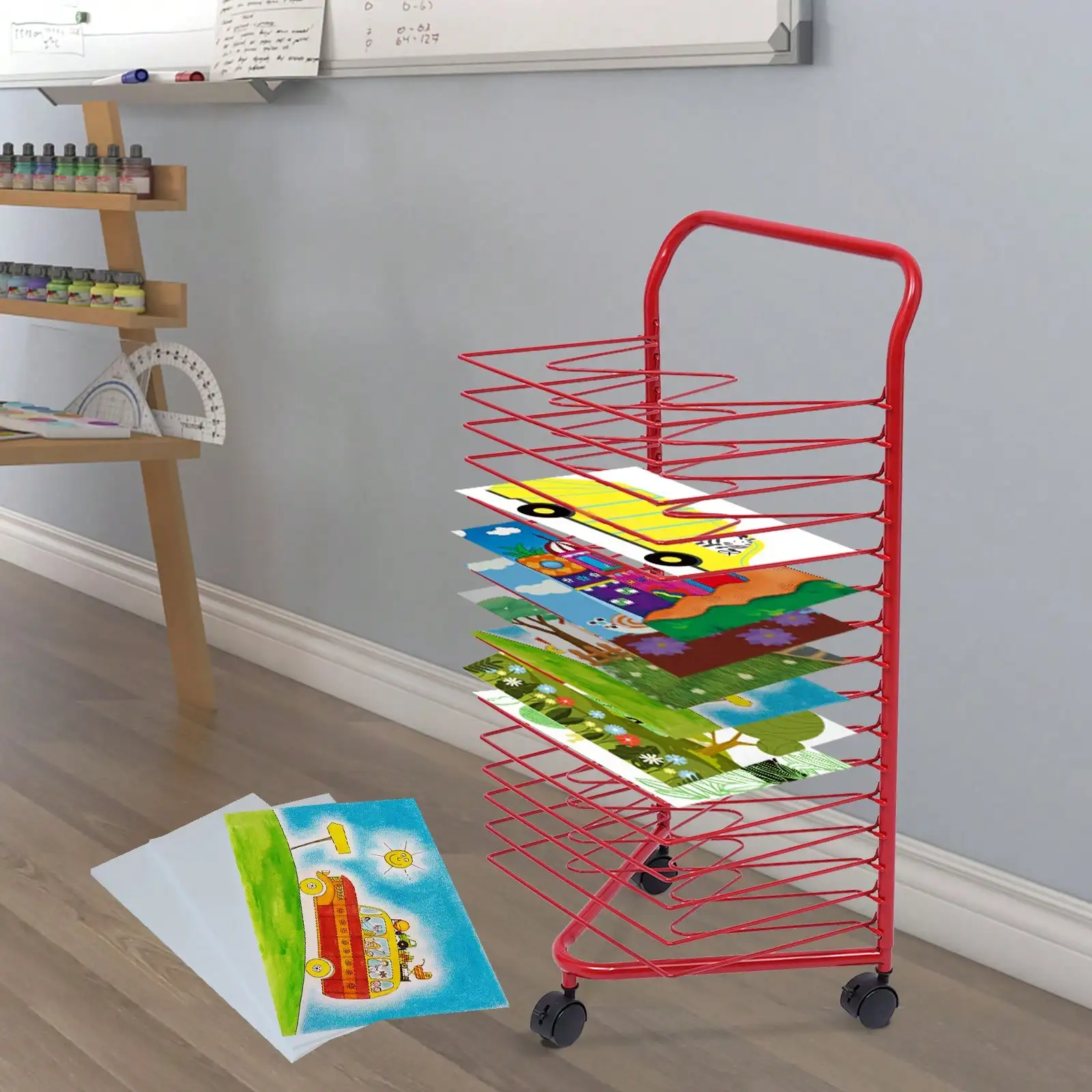 

Art Drying Rack for Classroom Paint Drying Rack Art 16 Shelves Metal Artwork Storage Display Rack For A2, A3 And A4