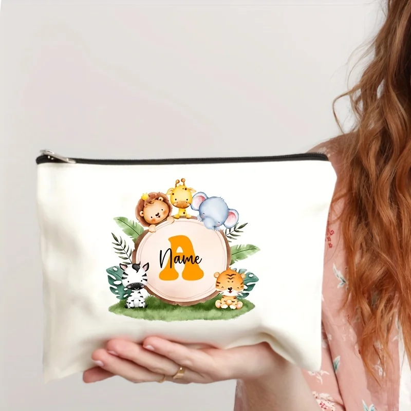 New Personalized Initial Cosmetic Bag Custom Name Zippered Storage Pouch for Makeup, Pencil Case, Teacher/Lover Gift