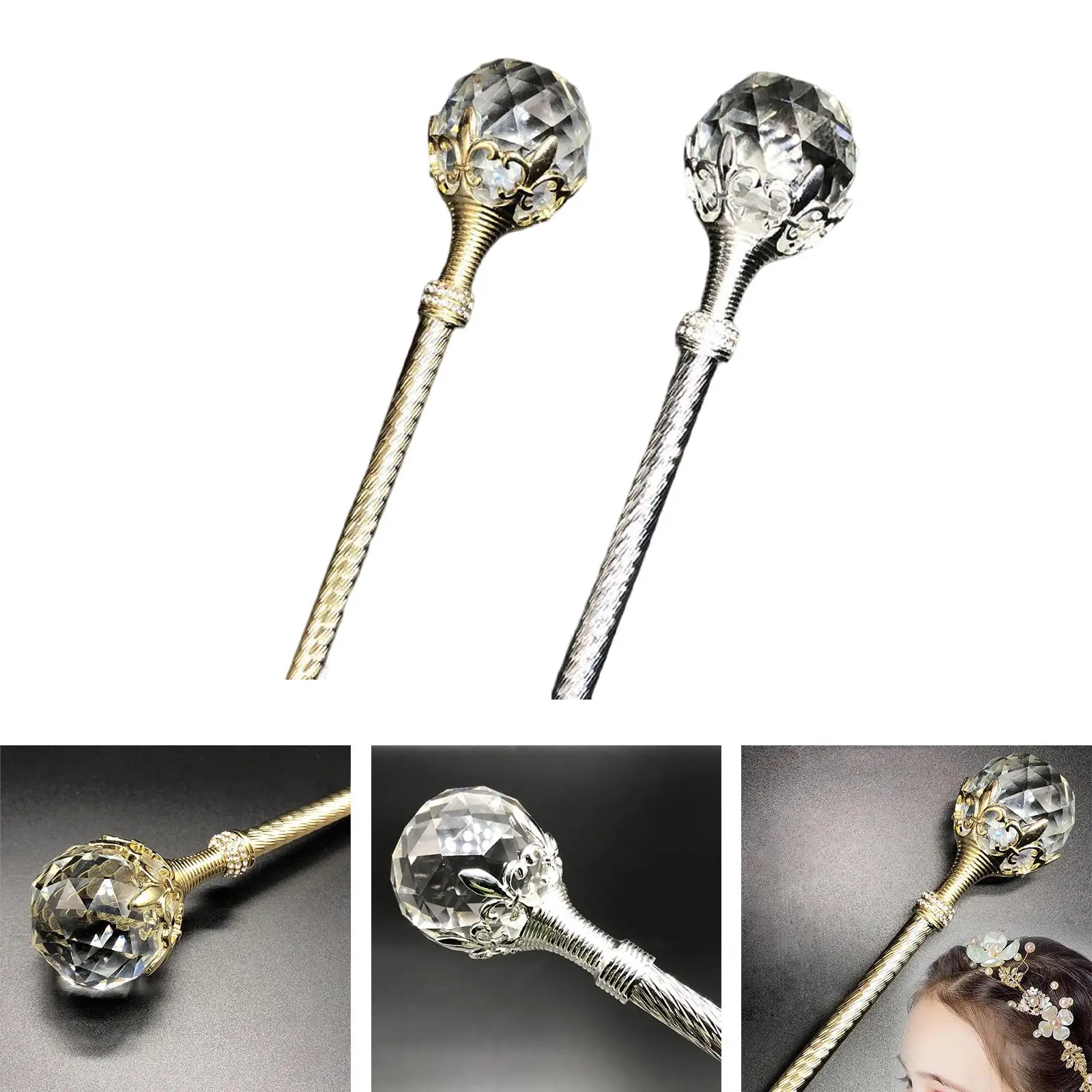 Cosplay Pageant Crystal Ball Fairy Wand Walking Stick Cane Wedding Props Gifts Princess Scepter