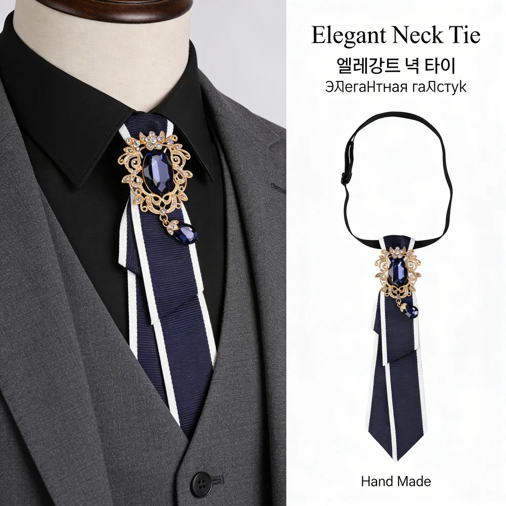 Luxury Rhinestone Necktie Men Ribbon Tie Korean Style College Style Girl Boys Suit Shirt Collar Versatile Tie Accessorries Gifts