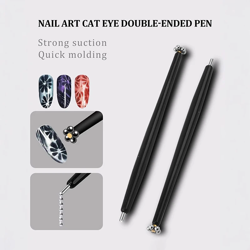 แม่เหล็ก 2In1 Professional Nail Art Cat Eye Magnetic Stick ปากกาสําหรับลูกเหล็กดูดลูกปัดเหล็กแม่เหล็ก Dotting ปากกาการออกแบบเล็บ