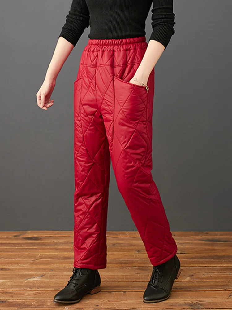 Thiened 경량 다운 코튼 바지 여성용 루즈 대형 사이즈 하이 웨이스트 하란 롱 팬츠 겨울 따뜻한 캐주얼 아우터웨어