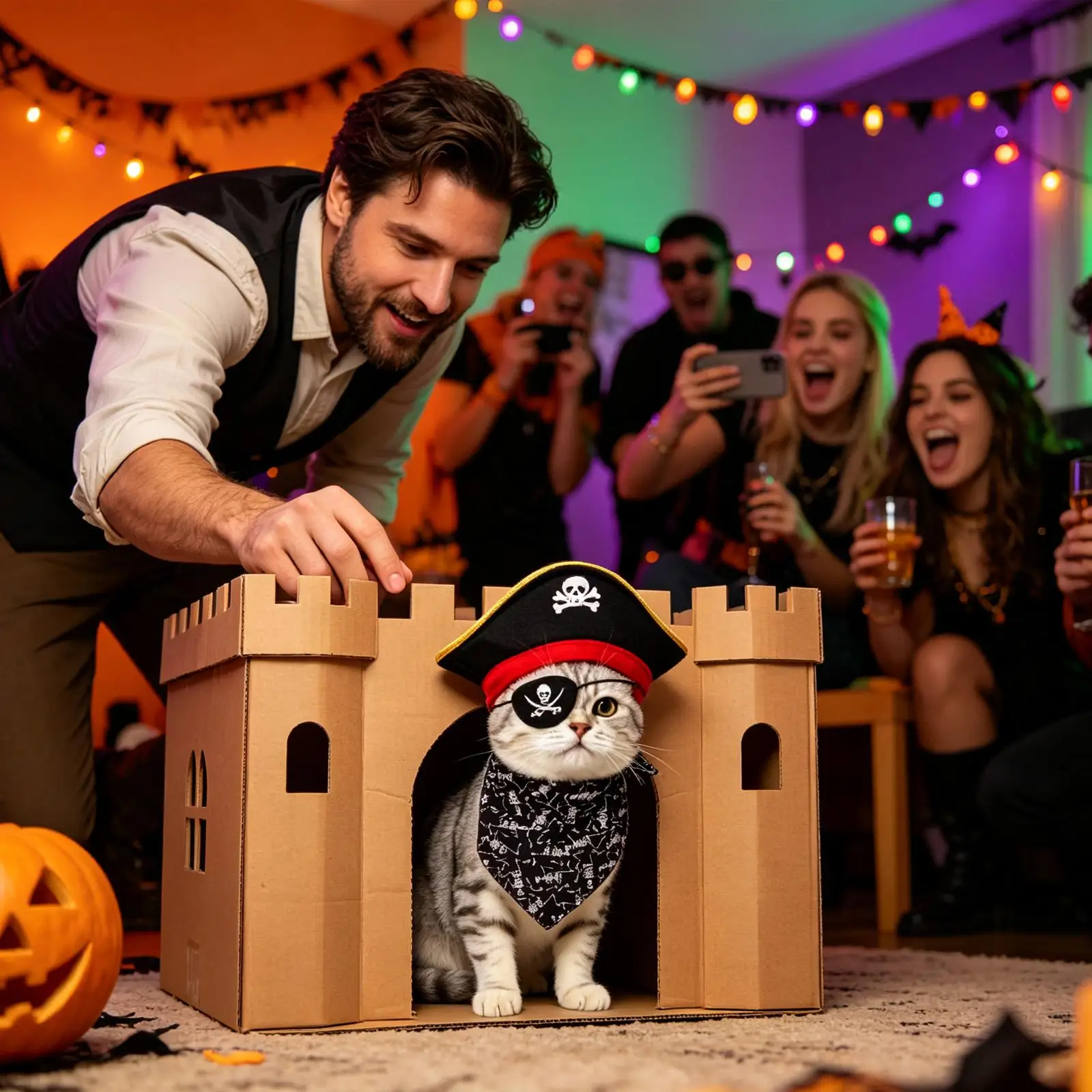 Cat Pirate Costume Funny Pirate Hat Eye Patch Scarf Apparel Halloween Dog Cosplay Costumes For Pet Dress-Up Party Stage