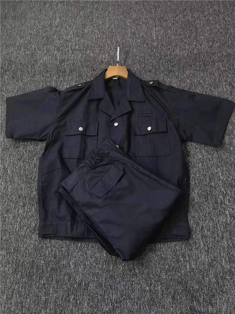 men's-summer-workwear-shirt-set-short-sleeve-tactical-uniform-multi-pocket-durable-anti-tear-dark-plaid-tagless-suit