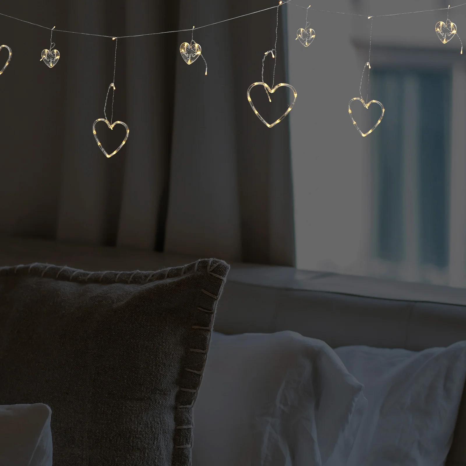 LED القلب نافذة الستار ضوء بالطاقة الجنية سلسلة أضواء غرفة نوم LED ديكور نافذة سلسلة أضواء الغرفة الجمالية #3