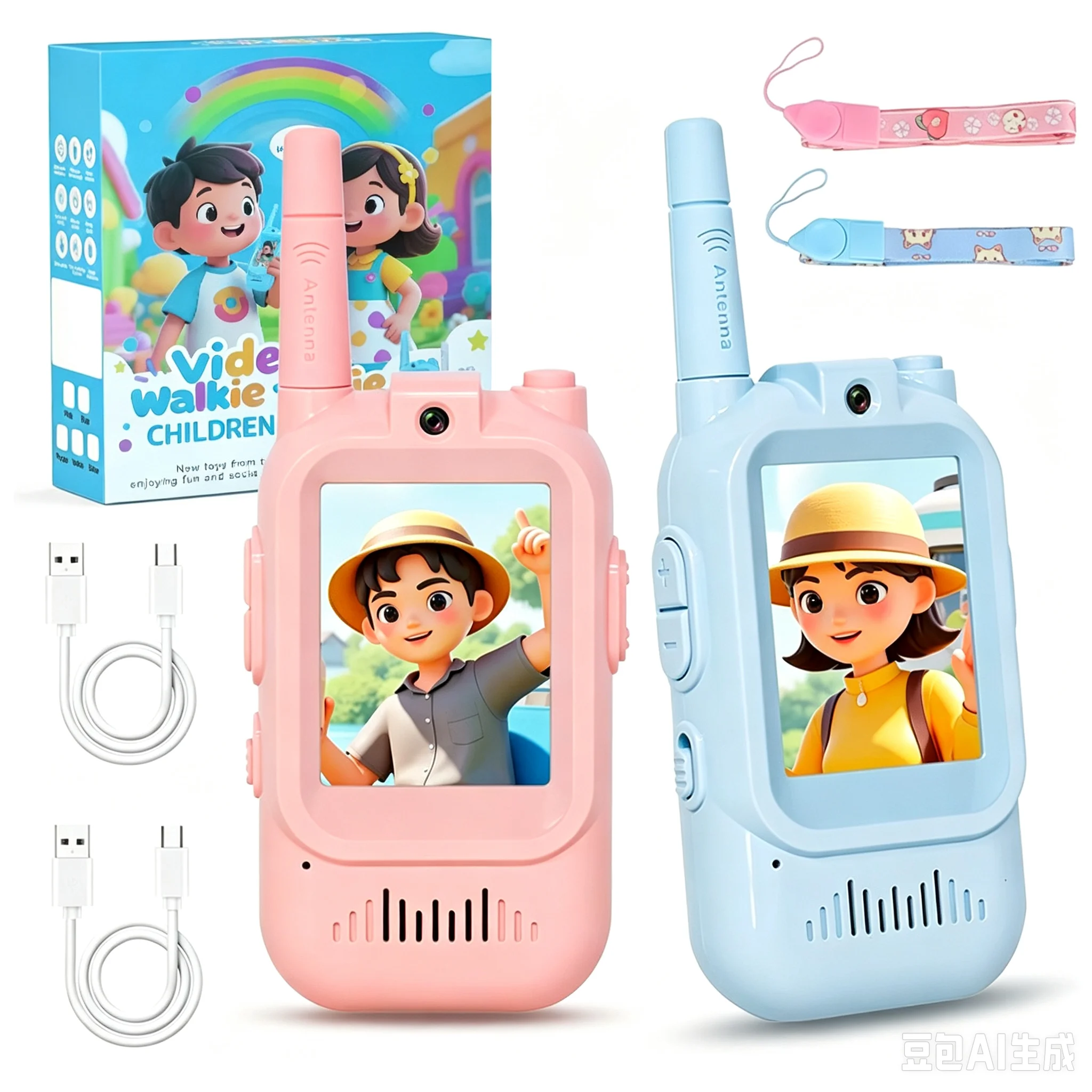 video-walkie-talkies-for-kids-2-pack-rechargeable-intercom-walkie-talkie-2-screen-one-click-call-child-video-intercom