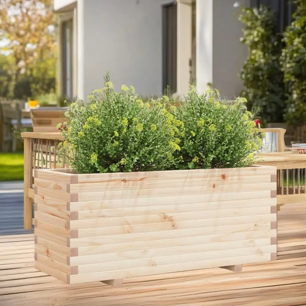 110x40x49.5 cm Solid Pine Wood Garden Planter Box - Outdoor Flower Bed Container