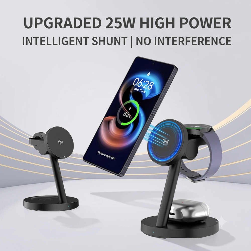 Qi2.2 25W Magnetic Fast Wireless Charging Dock with 45W Power Adapter For Apple iPhone 17 16 Pro Max Plus iWatch 11 10 AirPods view 6