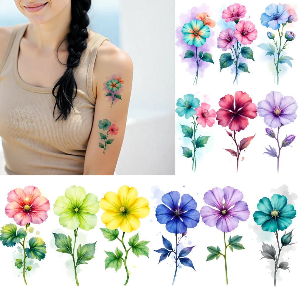 

9pcs Temporary Tattoo Colorful Flowers Waterproof Long-lasting Body Stickers Floral Patterns Temporary Tattoo Stickers For Arms