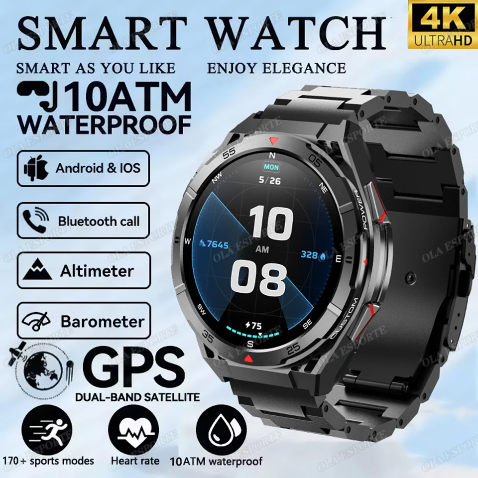 

2025 Новые двухдиапазонные спутниковые GPS спортивные умные часы 1,43-дюймовый AMOLED-экран Компас BT 10ATM Водонепроницаемые SWIM Смарт-браслет Мужские часы