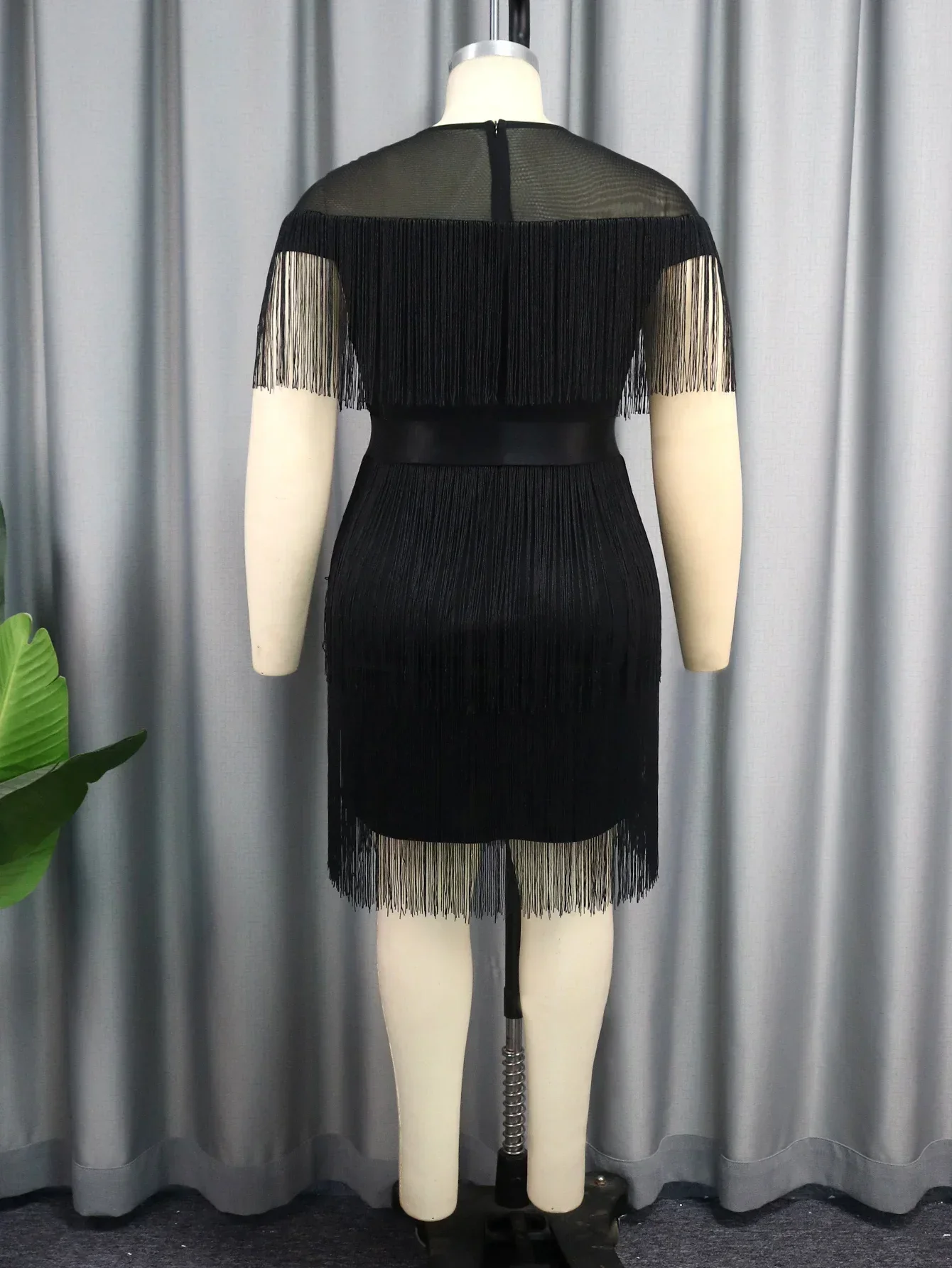 Sexy Black Fringe Dresses for Women O Neck Transparent Sleeveless High Waist Cocktail Event Party Tassels Gowns with Belt 2024