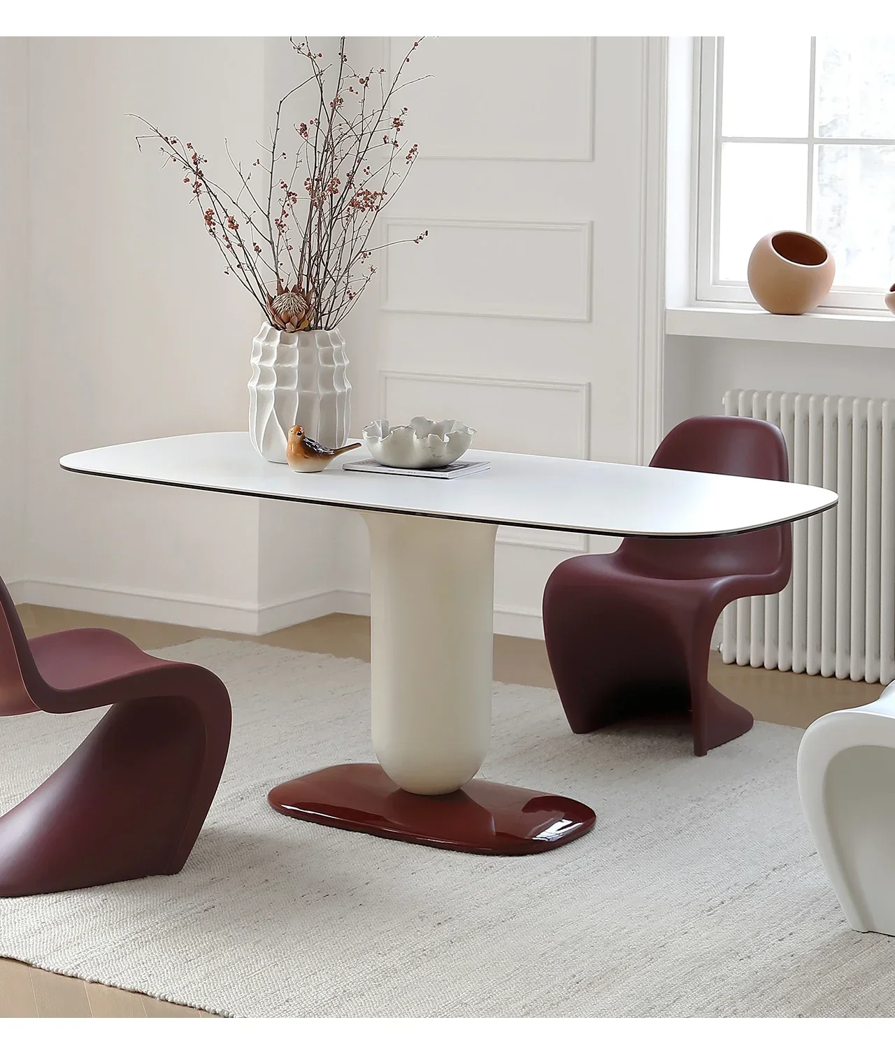 Rock slab rectangular dining table simple household table and chairs