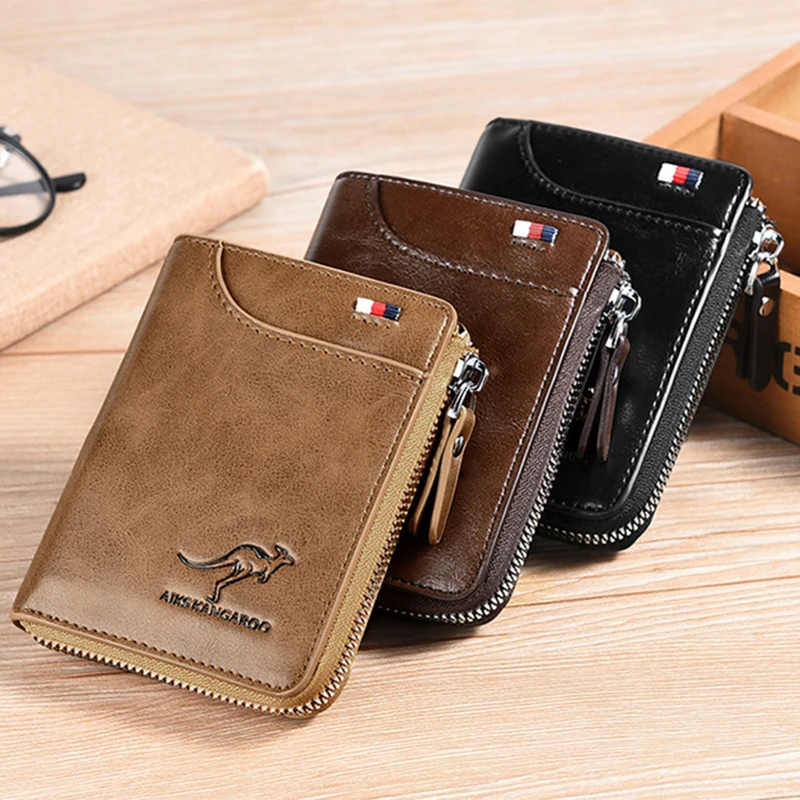 Titular do cartão de visita de couro com zíper bolsa carteiras de luxo para homens proteção rfid bolsas carteira masculina luxo