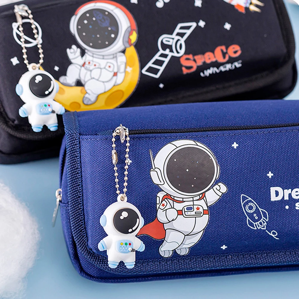 Imagem -04 - Estojo para Lápis Astronauta Espacial para Crianças Papelaria de Grande Capacidade para Escola Bolsa de Lona para Estudantes Camadas Camadas 1pc