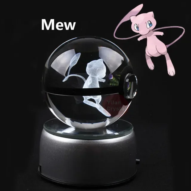 keeppley Pokemon Kristallkugel 3D Spielzeug Snorlax Mewtwo Pikachu Figuren Pokémon Gravur Modell mit LED-Licht Basis Kinder Geschenk Sammlerstück 10