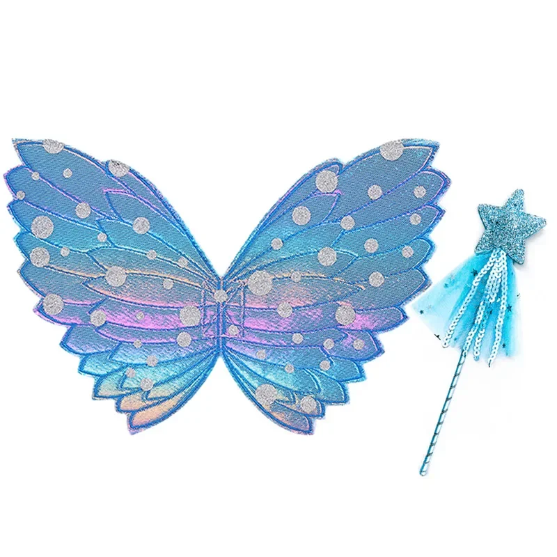 Halloween Angel Wings Fairy Wand Set Colorful Butterfly Wings Star Magic Wand Festival Prop Happy Birthday Party Decor Kids Girl