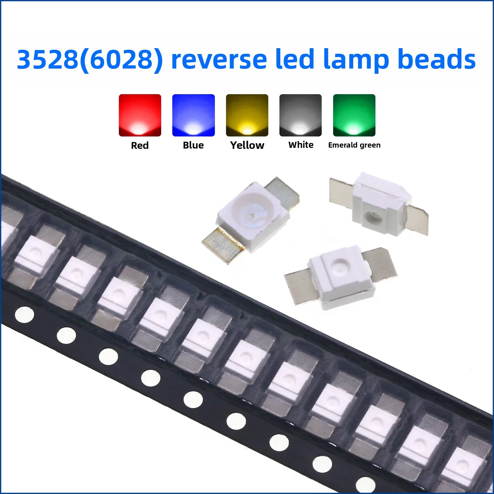 Super Bright 3528 6028 SMD LED Reverse Mount Bottom View Side Firing Chip Lamp Bead Red Blue Yellow Green White Ice Blue Light