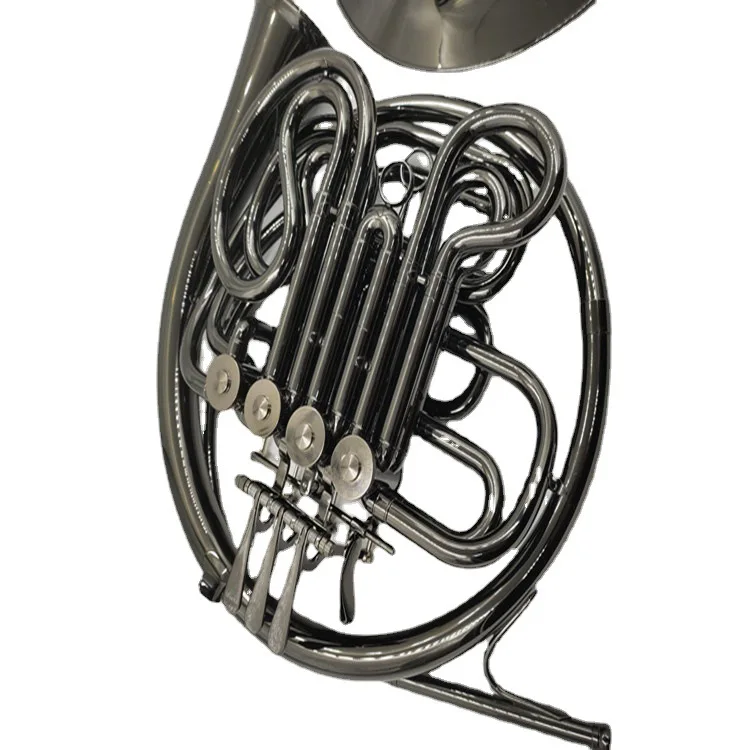 French Horn Bb to F Double Row Detachable, Black Nickel Plated, Professional Brass Instrument, Durable and High Quality Sound