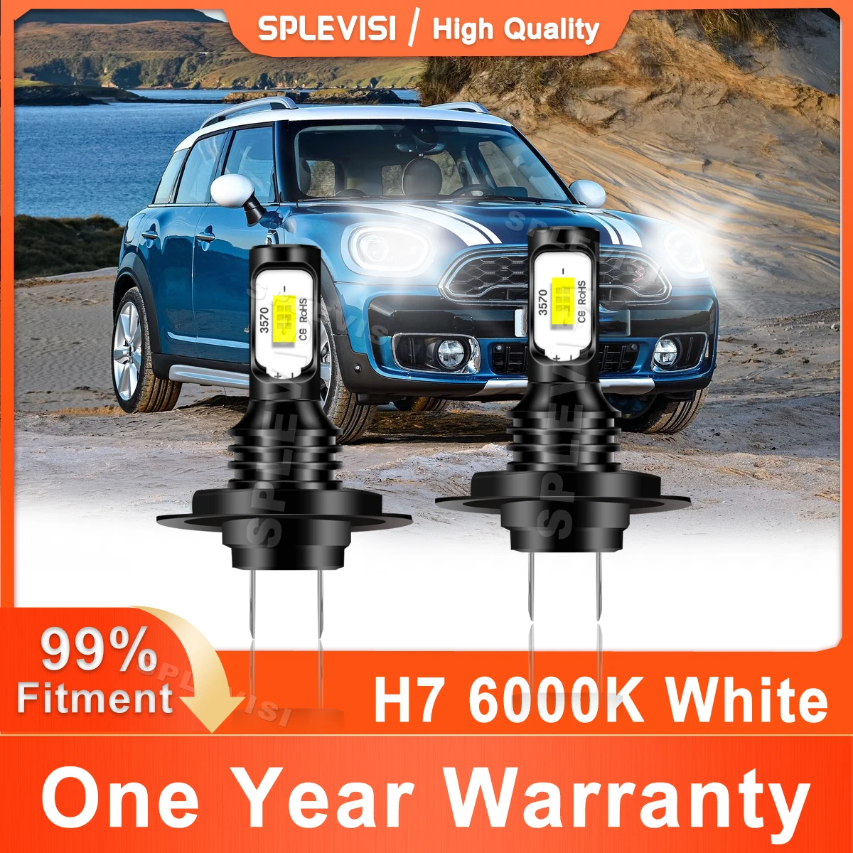 

2x LED Dipped/Main Beam 6000K White For Mini Countryman 2016 2017 2018 2019 LED Car Light H7 70W 8000LM Plug and Play SPLEVISI