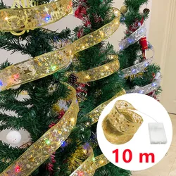 Aswesaw Christmas Tree Decoration 10m LED ribbon Fairy Lights Strings Christmas Ribbon With LED Navidad New Year 2023 Home Decor