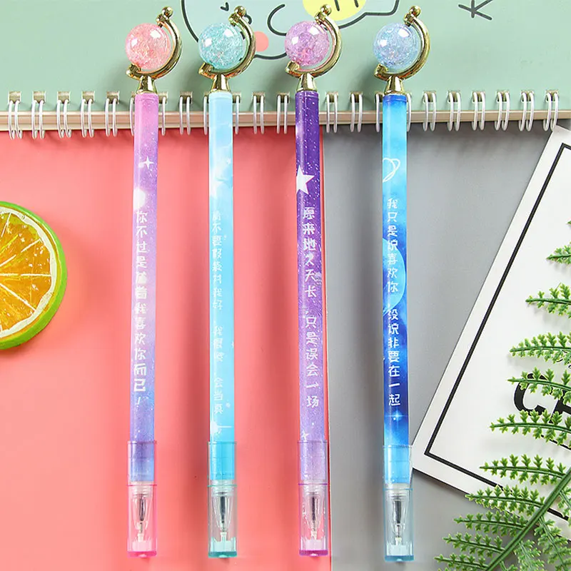 4Pcs Crystal Ball Gel Pen Kawaii Starry Sky 0.5mm Black Ink Signature Pens Office School Writing Supplies Gift