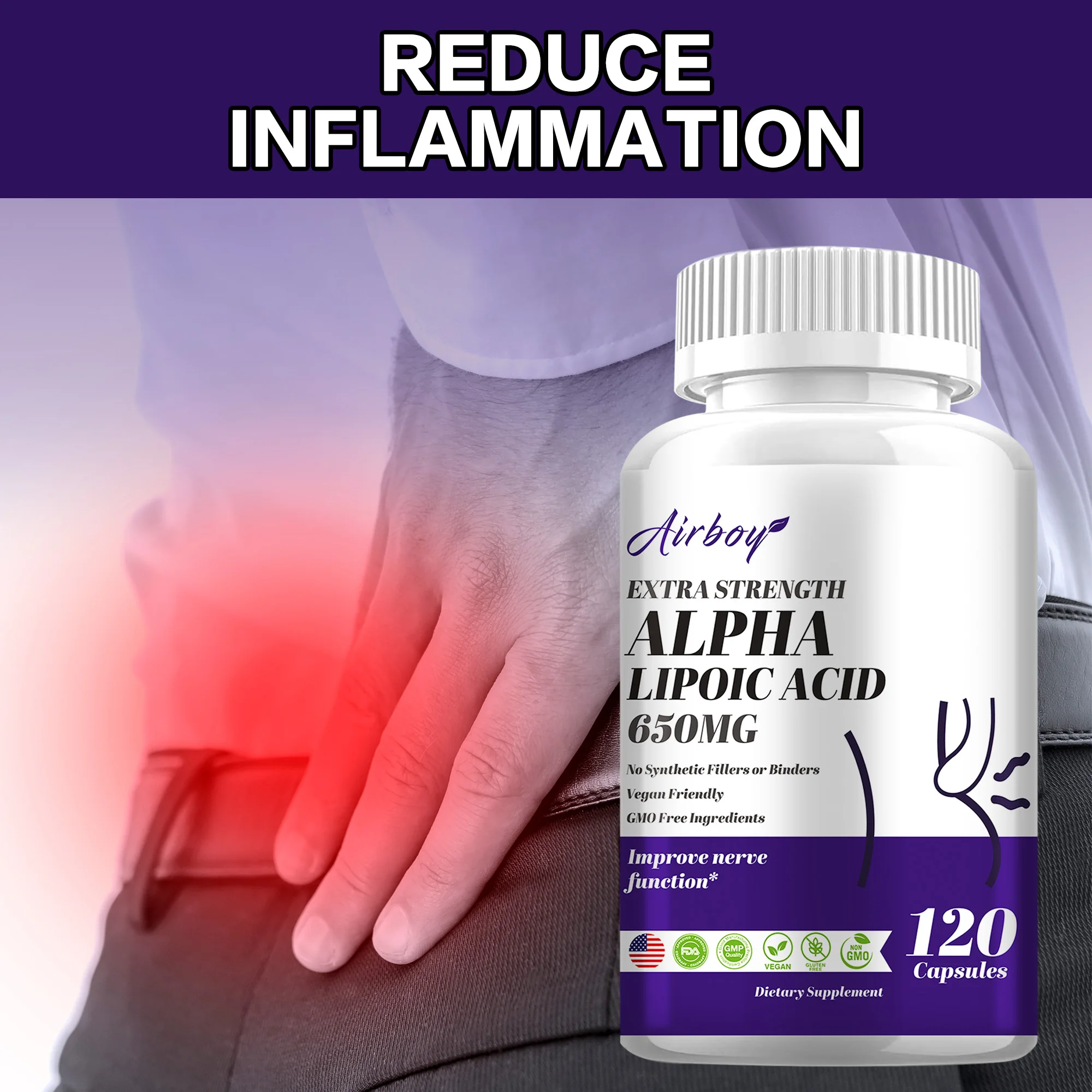 

Alpha Lipoic Acid 650mg - Antioxidant,Promotes Nervous System Health,Relax Nervous,Cardiovascular Support,Brain and Heart Health