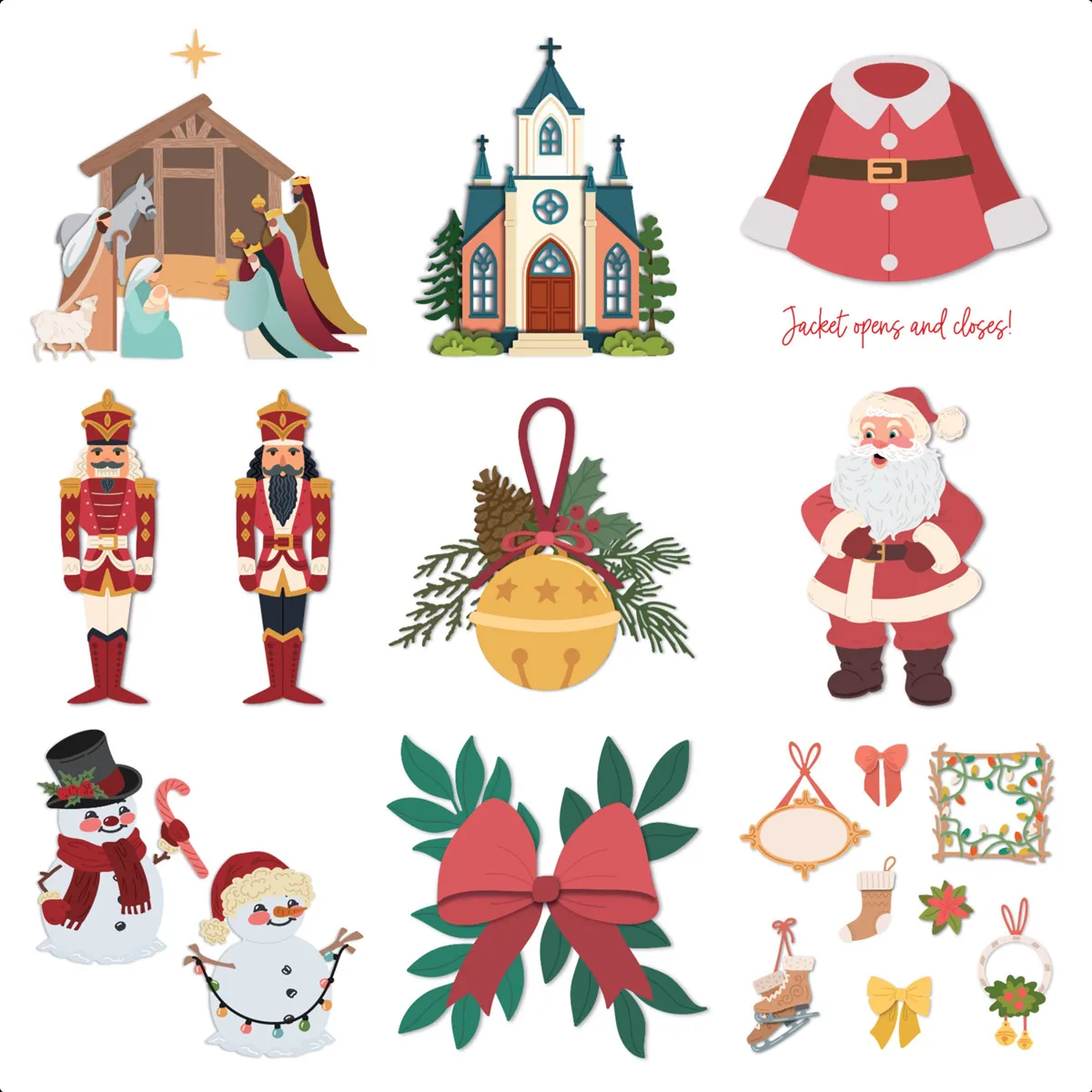 

New 2025 Chirstmas Cutting Dies Sleigh Bell Bow Cathedral Coat Nutcracker for Scrapbooking Paper Making Bee Frame Craft Card