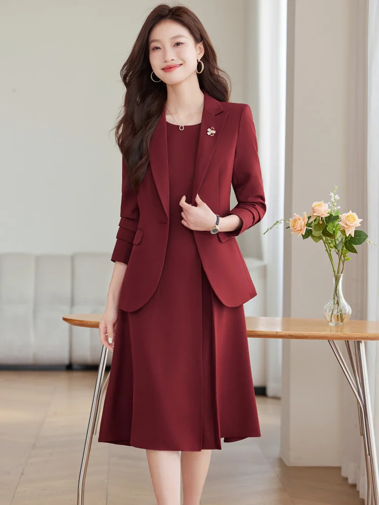 Women\'s Formal 2-Piece Dress Suits Set, Blazer Top, Office Ladies, Formal OL Work, Professional Wear, Autumn Fashion