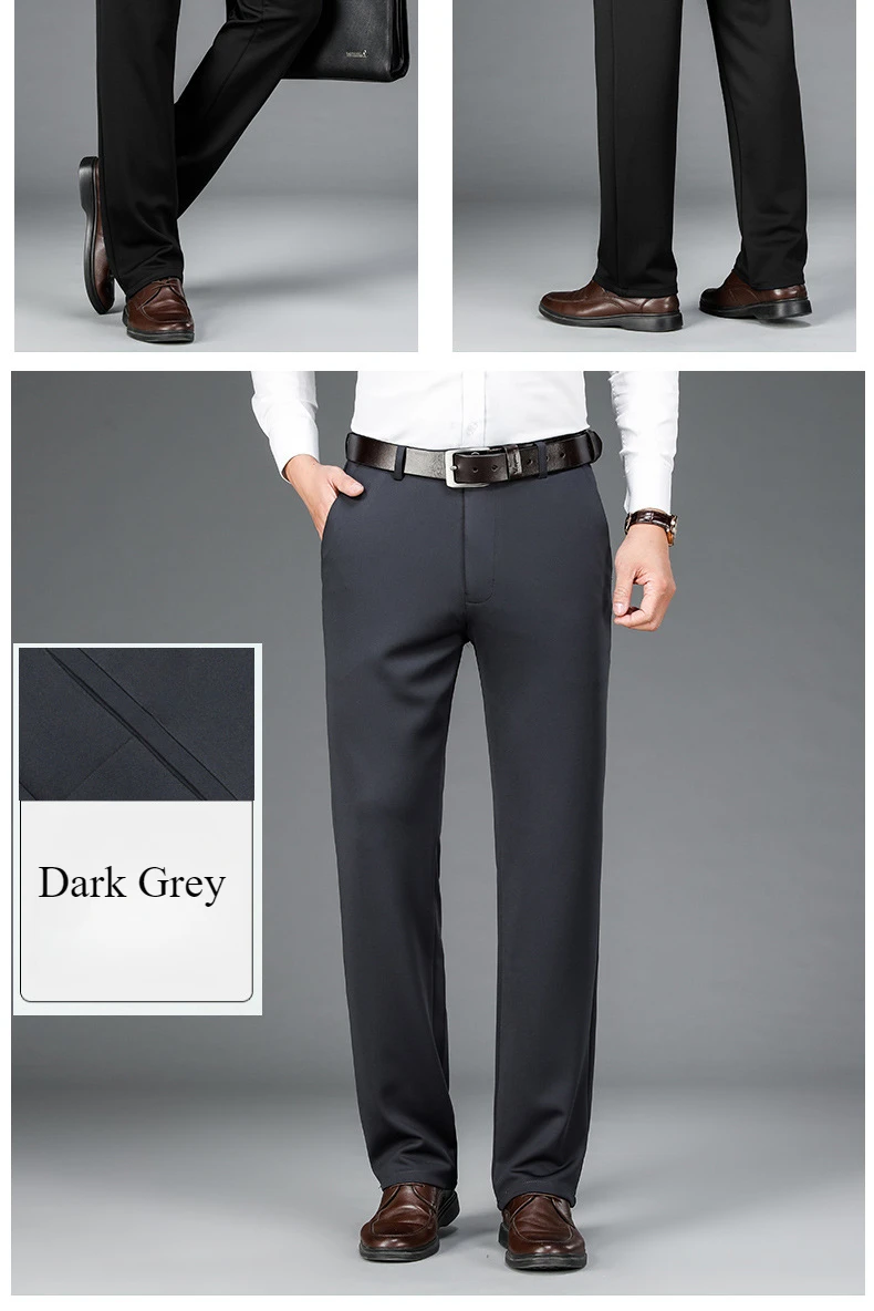 Elastische Herren-Anzughose, dünne Hose mit geradem Bein, knitterfrei, bügelfrei, Streetwear, Herrenhose, Business – Detail 5