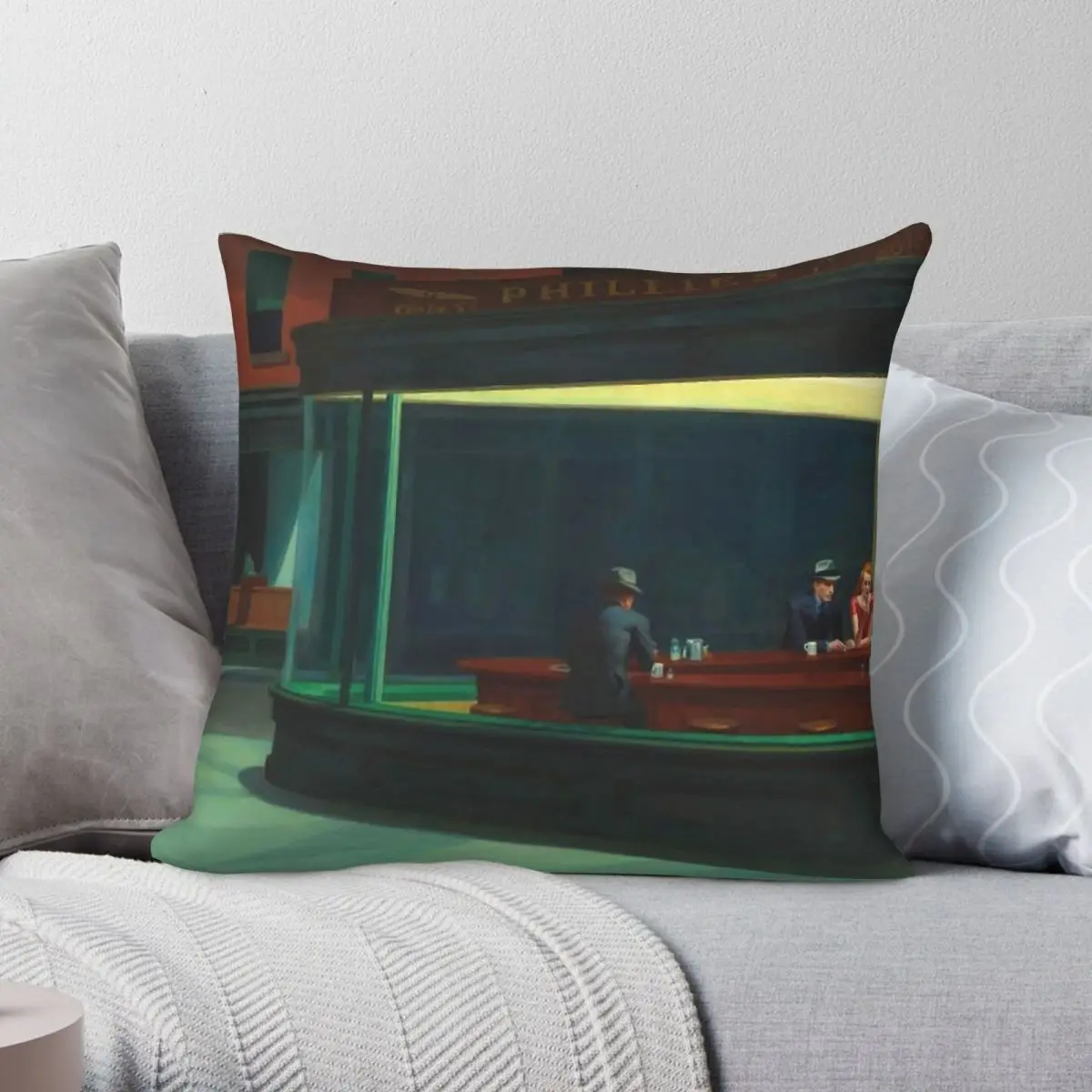 Nighthawks Edward Hopper Square Pillowcase Polyester Linen Velvet Printed Zip Decorative Bed Cushion Cover 45x45