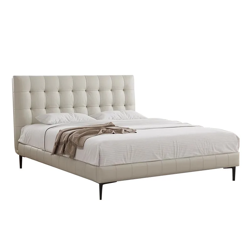

Cream style, minimalist, flush edge, leather bed, high end, double, Italian, minimalist, soft bag