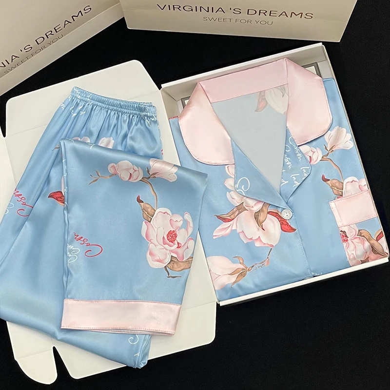 Fresh Simple Ins Style Peach Blossom Women\'s Home Pajamas Classy Print Y2k Lady Sleep Loungewear 2024 Spring/Fall New Nightwear