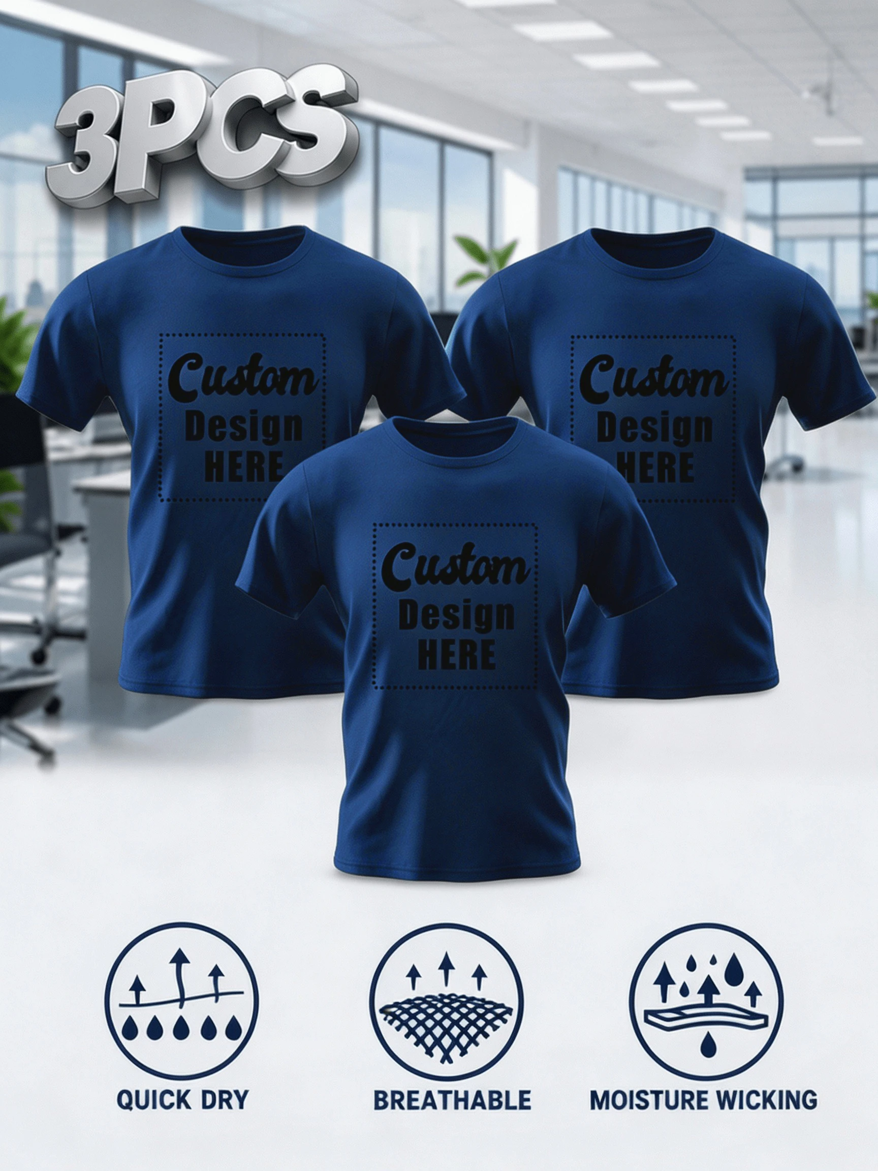 【 3-piece set 】 Personalized clothing, customized T-shirt - add your own photo/company badge, party team building outfit