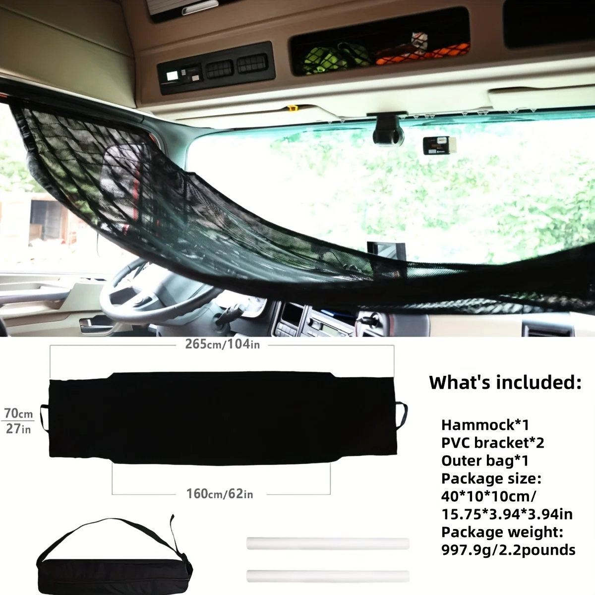 

Heavy Duty 330.69 lb Semi-Trailer Hammock - Breathable Polyester Material, 104 Inch Extended Design for Daytime Driving