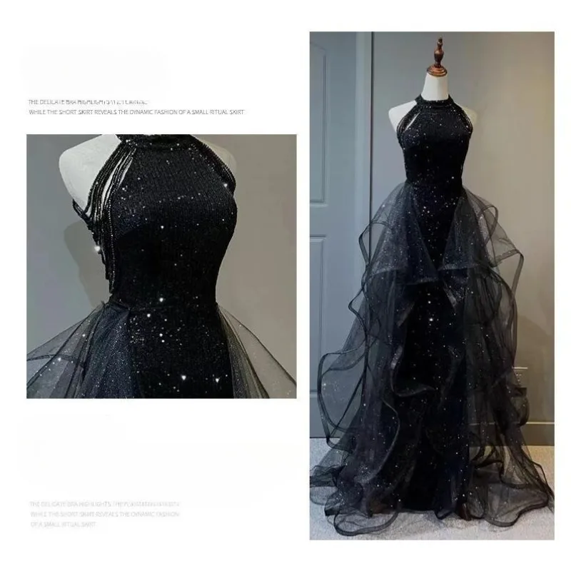 GIYSILE personnalisé noir 2026 nouveau bustier tubulaire robe de soirée lumière paillettes princesse moelleux sans manches robe formelle femmes élégant
