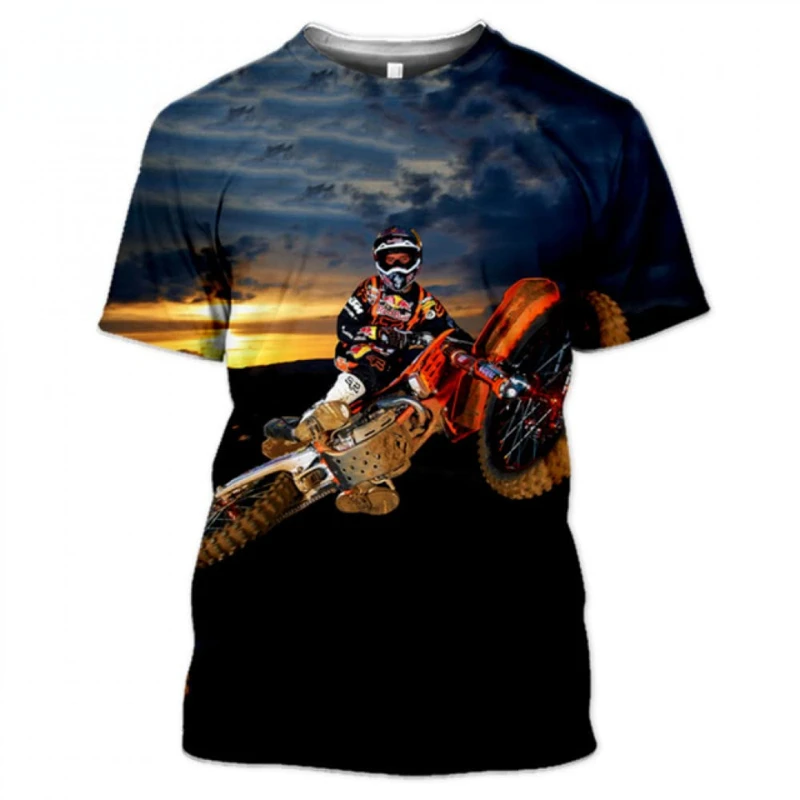 Newest Men\'s Cool Motocross 3D Printed Short-sleeved T-Shirt Extreme Sports Motorcycle Hip-hop Streetwear Top Kids Tees Clothes