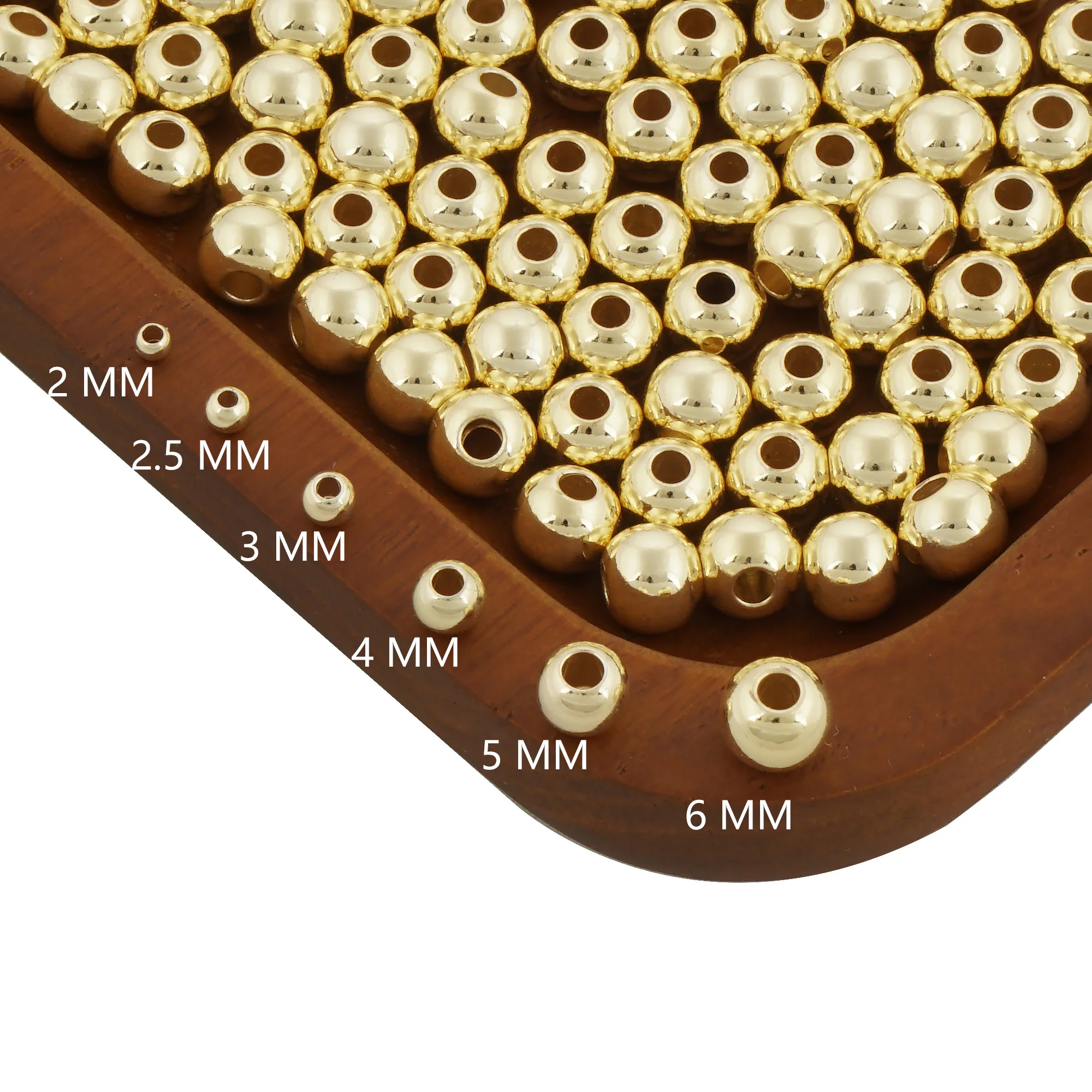 50 sztuk koralików dystansowych wypełnionych złotem do tworzenia biżuterii na bransoletki, wiele rozmiarów, 2-6 mm, sprzedaż hurtowa- 104029