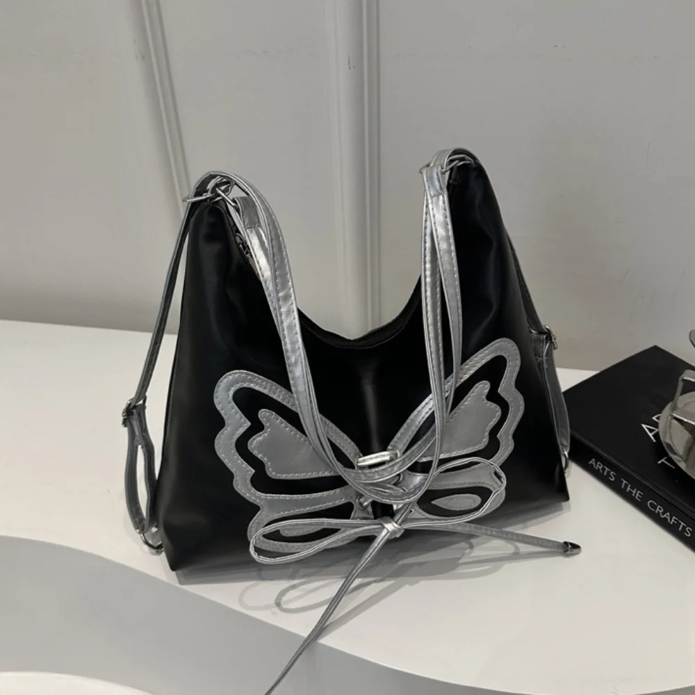 All-match PU Leather Butterfly Shoulder Bag Y2K Zipper Bow Tote Bag Ins Ballet Style School Bag Bow Crossbody Bag Students